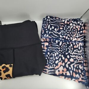 Lot of 2 CNC Leggings Size Large Leopard Print Black Blue Pink Pockets Rise 11"